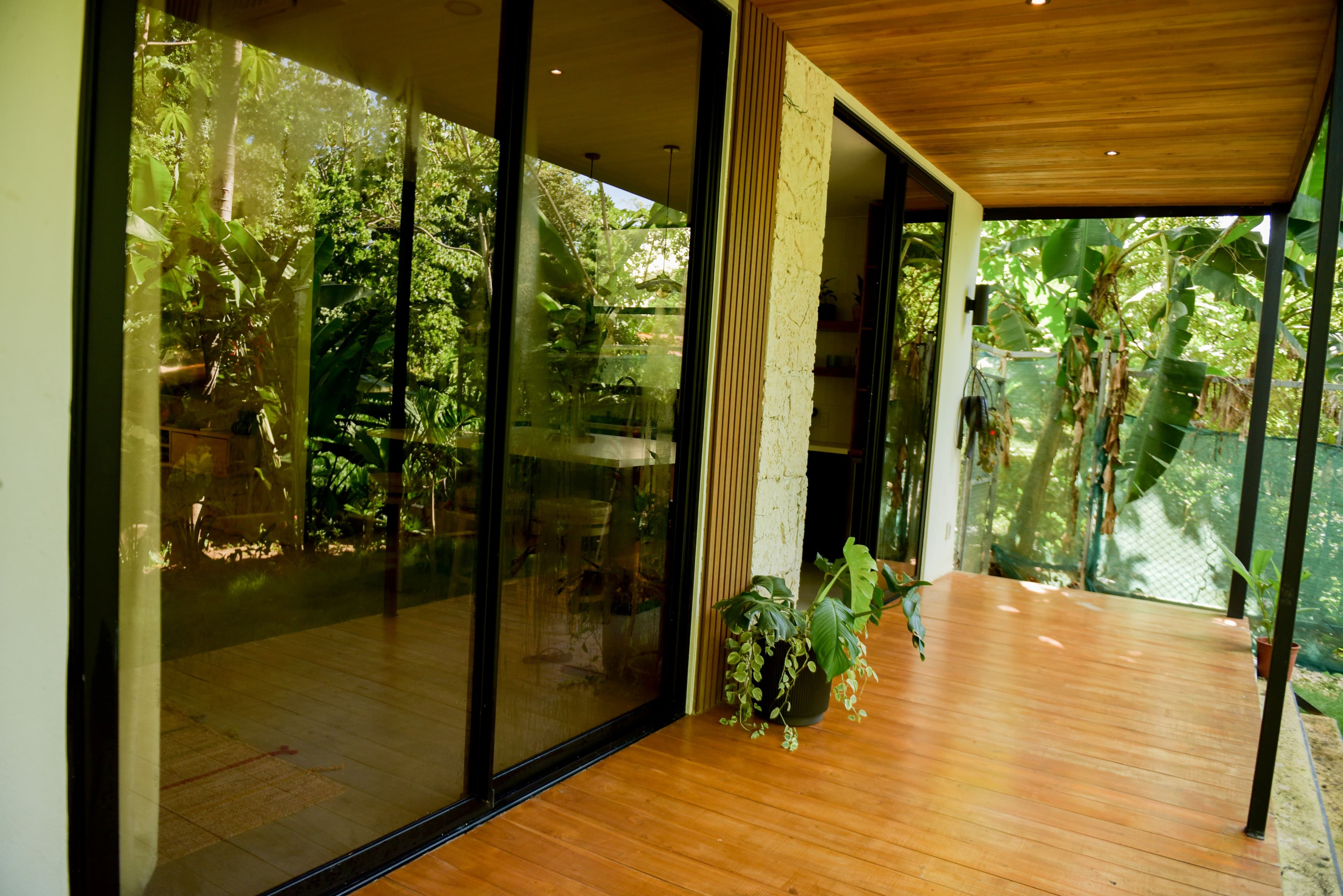 Rear covered deck and outdoor seating area