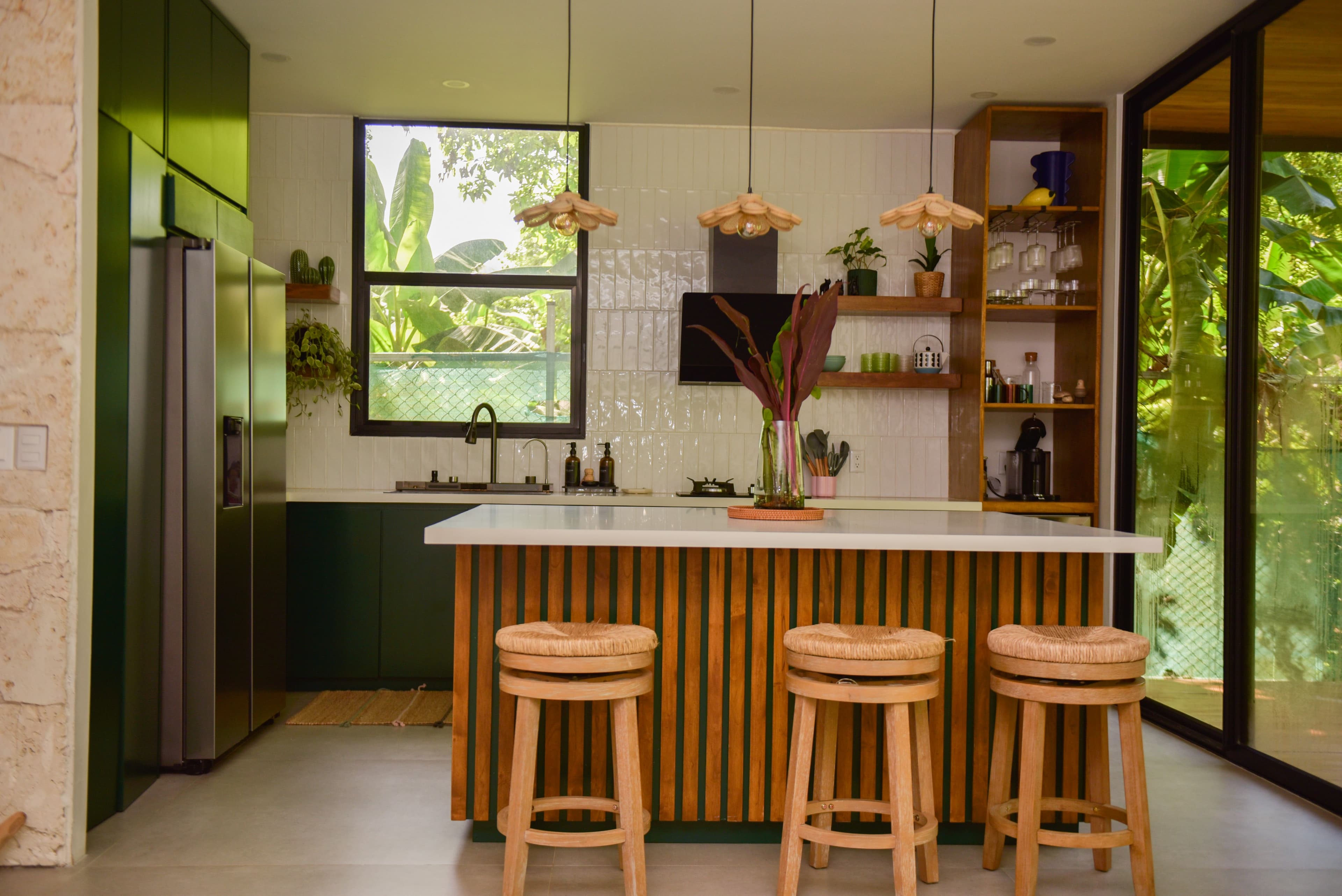 Kitchen overview with island and modern cabinetry
