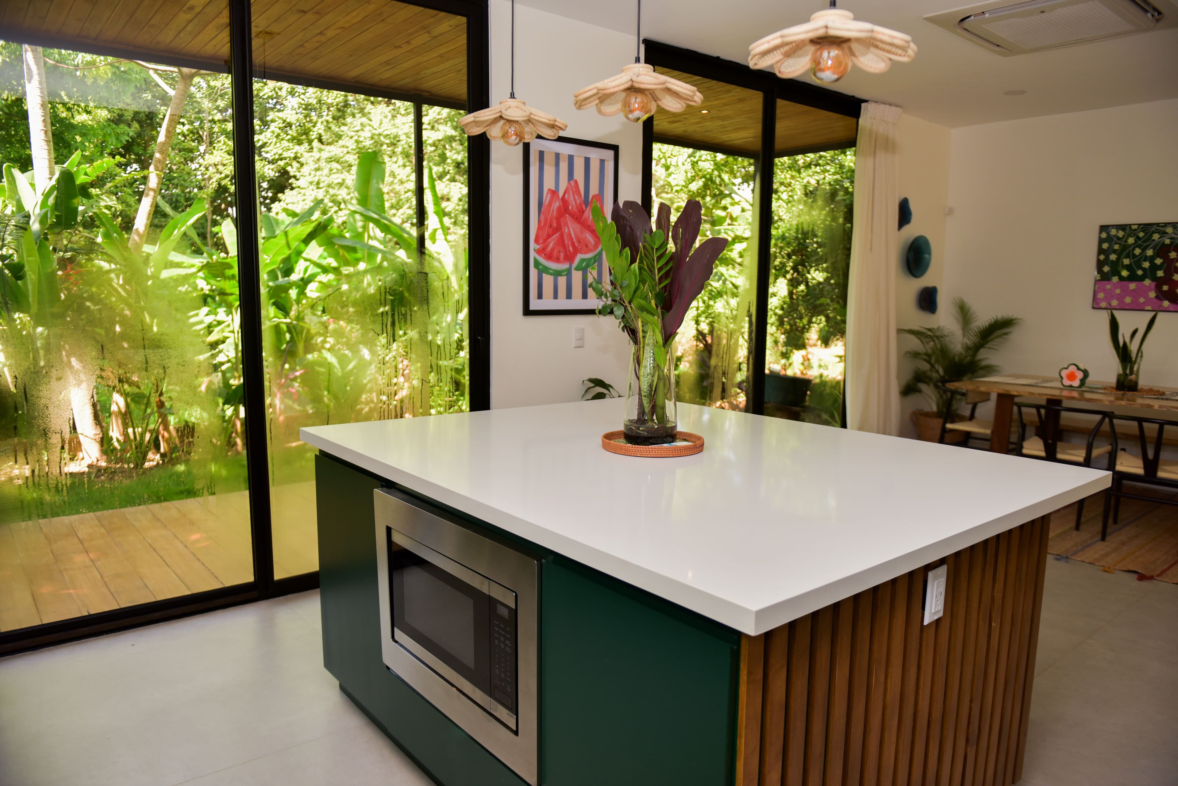Kitchen prep area with cabinetry and appliances